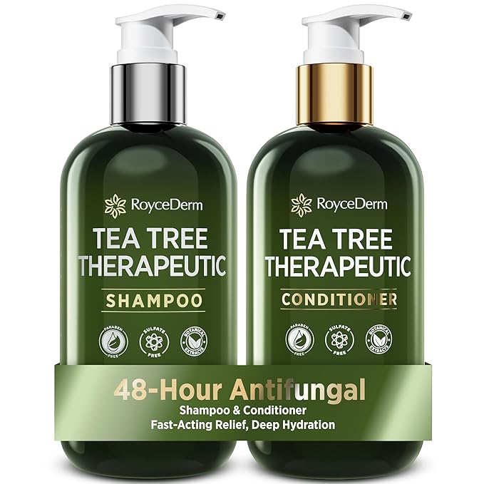 Roycederm Tea Tree Antifungal Shampoo and Conditioner: Complete Scalp Care Solution for Folliculitis, Dry, Itchy, and Flaky Scalp - Infused with Tea Tree Oil, Paraben & Sulfate Free-FemmiqueWomen