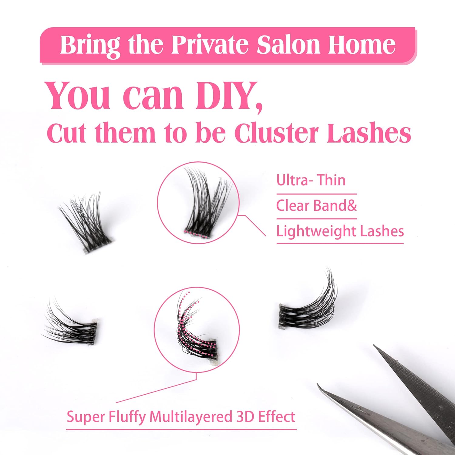 JIMIRE Half Lashes with Clear Band Cat-Eye Lashes Fluffy Wispy Accent False Eyelashes Natural Look Handmade Soft DIY Cluster Lashes Pack 7 Pairs-FemmiqueWomen