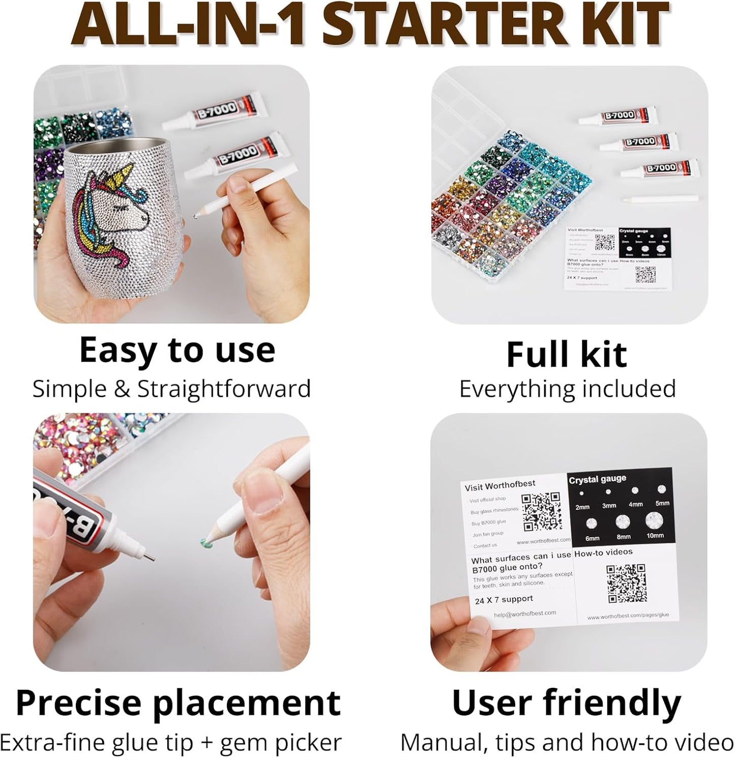 30000Pcs Resin Rhinestones Set for Crafting Bedazzling, Brown Flatback Gems Jewels for Crafts Clothes Shoes Fabric Outfit Nails Makeup, Flat Back Crystal 2-6mm with b 7000 Glue-FemmiqueWomen