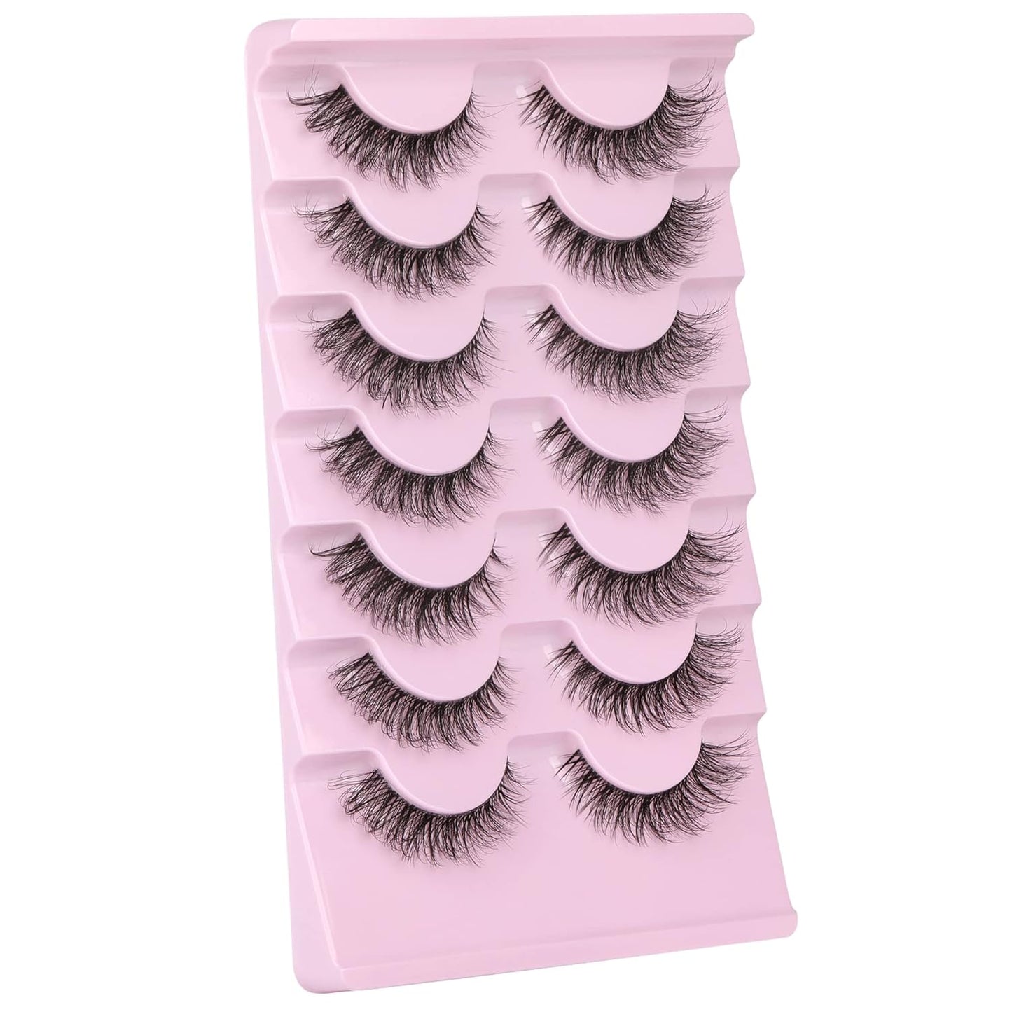 JIMIRE False Eyelashes with Clear Band 3D Fluffy Lashes Demi-wispies Natural Look Cat Eye Faux Mink Fluttery Eyelashes 15MM D Curl Eye Lashes Pack 7 Pairs-FemmiqueWomen