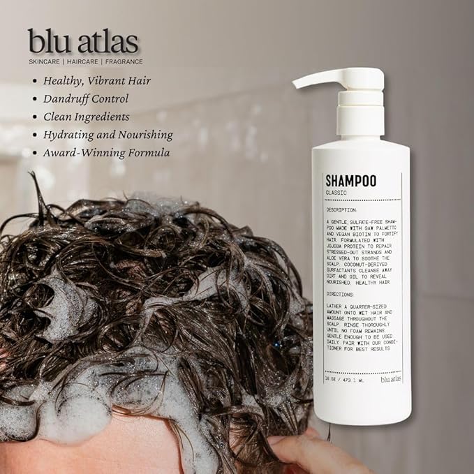 Blu Atlas Men's Natural Shampoo – Organic, Sulfate-Free, Paraben-Free – Deep Cleansing & Hydrating – Classic Scent (Bergamot, Sage, Patchouli) – Made in America– 16 oz-FemmiqueWomen