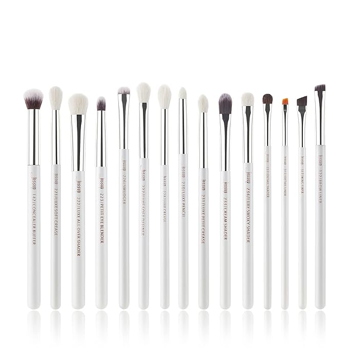 Jessup Small Eye Makeup Brush Set Professional 15pcs White/Silver Premium Natural-synthetic Eye Shadow Blending Concealer Eye & Brow Liner Brushes, T237-FemmiqueWomen