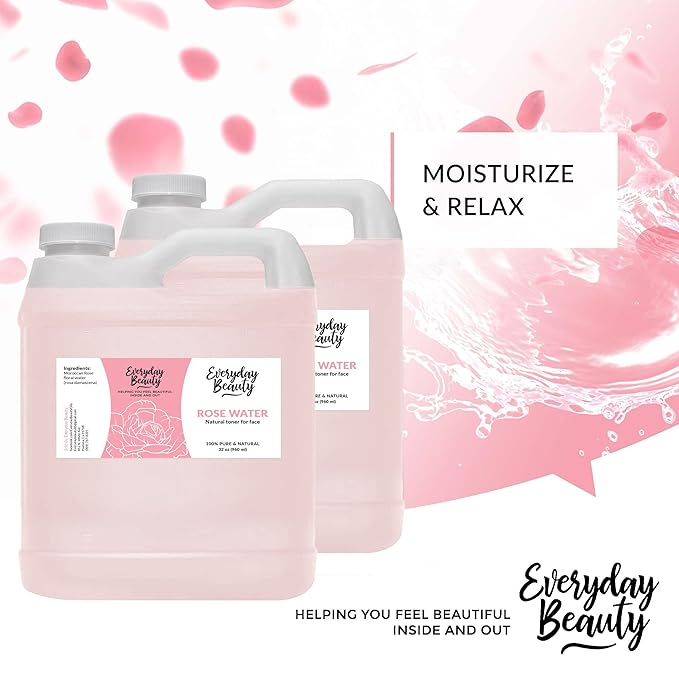 Rose Water Facial Toner Bulk - 64oz Alcohol-Free Vegan All Natural Refreshing Spray Mist for Face and Hair - Uplifts, Calming & Soothing for All Skin Types-FemmiqueWomen