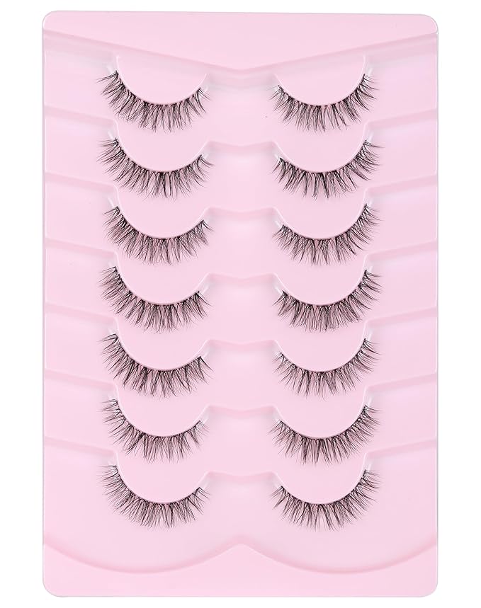 Short Eyelashes Natural Look Wispy Lashes Natural Fake Lashes C Curl Eye Lashes Wispies Eyelashes Fluffy False Lashes Pack 7 Pairs-FemmiqueWomen