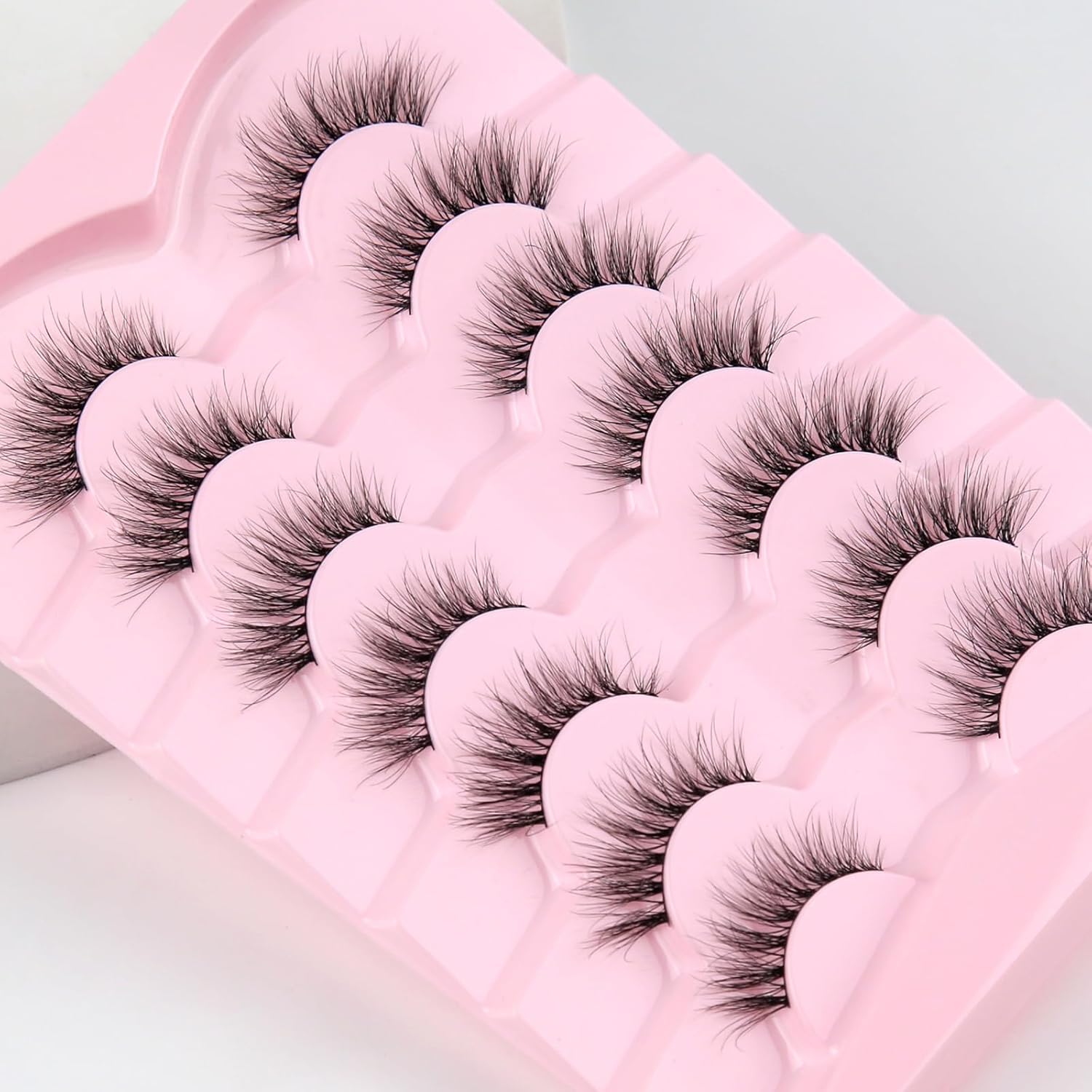 Natural Cat Eye Lashes Wispy Eyelashes 14mm Lightweight False Eyelashes 3D Volume Natural Strip Lashes 0.1mm Thin Cotton Band Lashes Pack C Curl Soft Lashes 7 Pairs Siligli-FemmiqueWomen