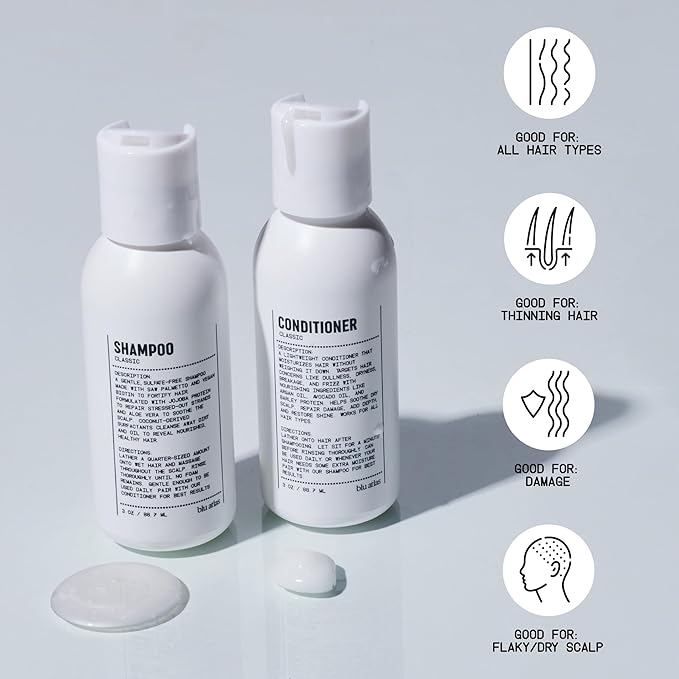 Blu Atlas Travel Size Shampoo & Conditioner Set for Men – TSA Approved, 3 oz Each – Natural, Sulfate-Free, Paraben-Free – Clean Ingredients – Classic Scent – Made in America-FemmiqueWomen