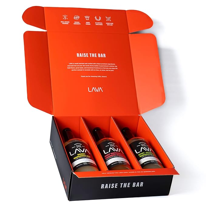 (3 Pack) LAVA Premium Margarita Mix Variety Pack Comes with Spicy Jalapeno, Skinny Margarita, & Spicy Watermelon Habanero, 1-Liter (33.8oz)-FemmiqueWomen