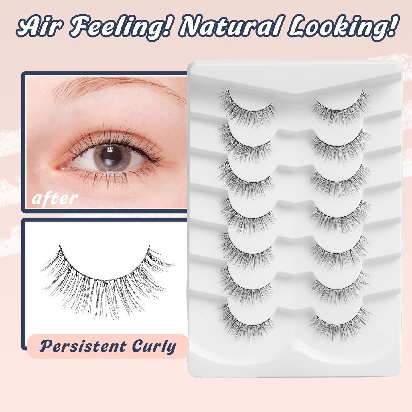 False Lashes Eyelashes Wispy 10MM Short Lash Natural Thin Band Strip Eyelash 3D Volume C Curl 7 Pair-FemmiqueWomen