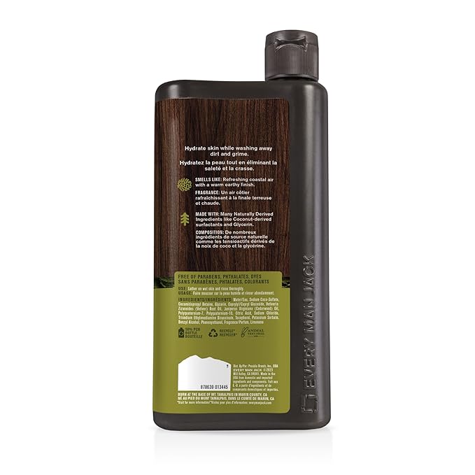 Every Man Jack Nourishing Coastal Moss Mens Body Wash for All Skin Types - Naturally Derived Ingredients - Cleanse and Hydrate Skin with Coconut and Glycerin - 24oz 2 Bottles-FemmiqueWomen