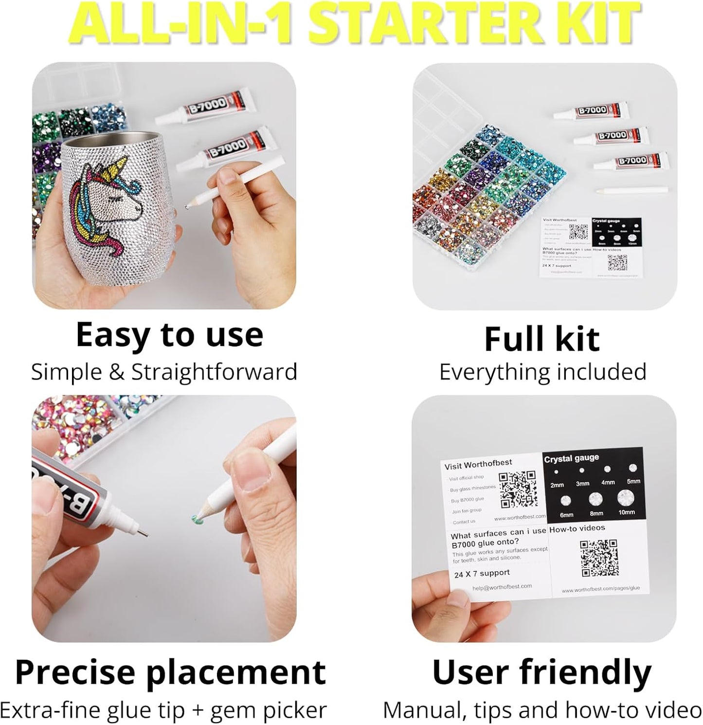 30000Pcs Resin Rhinestones Set for Crafting Bedazzling, Yellow Flatback Gems Jewels for Crafts Clothes Shoes Fabric Outfit Makeup, Flat Back Crystal 2-6mm with b 7000 Glue-FemmiqueWomen