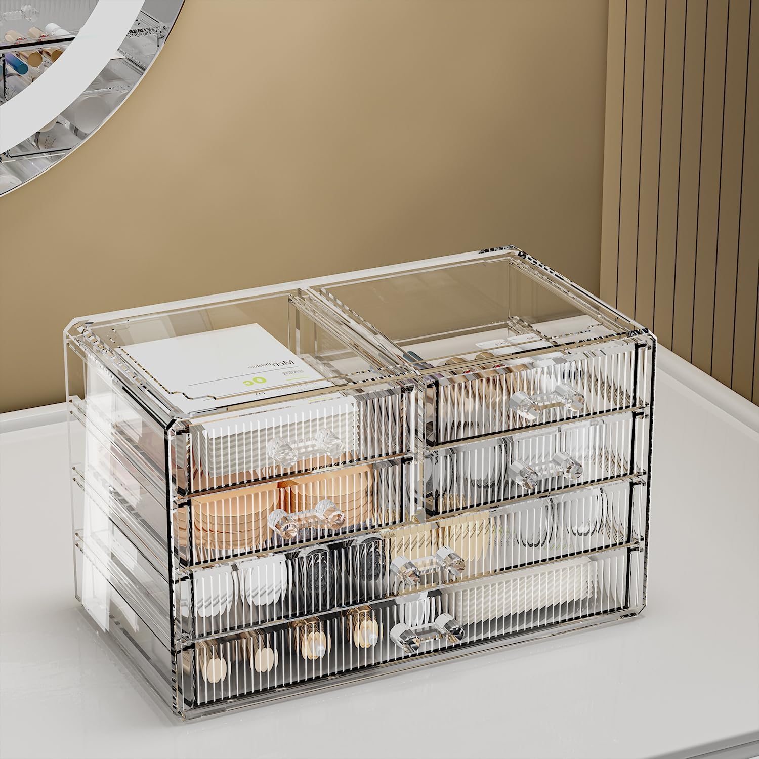 ZHIAI Stackable Storage Drawers, Acrylic Bathroom Counter Organizer Clear Makeup Organizers for Vanity, Kitchen Cabinets, Bathroom, Undersink, Home Organization and Storage (6 Drawers, Pattern F)-FemmiqueWomen