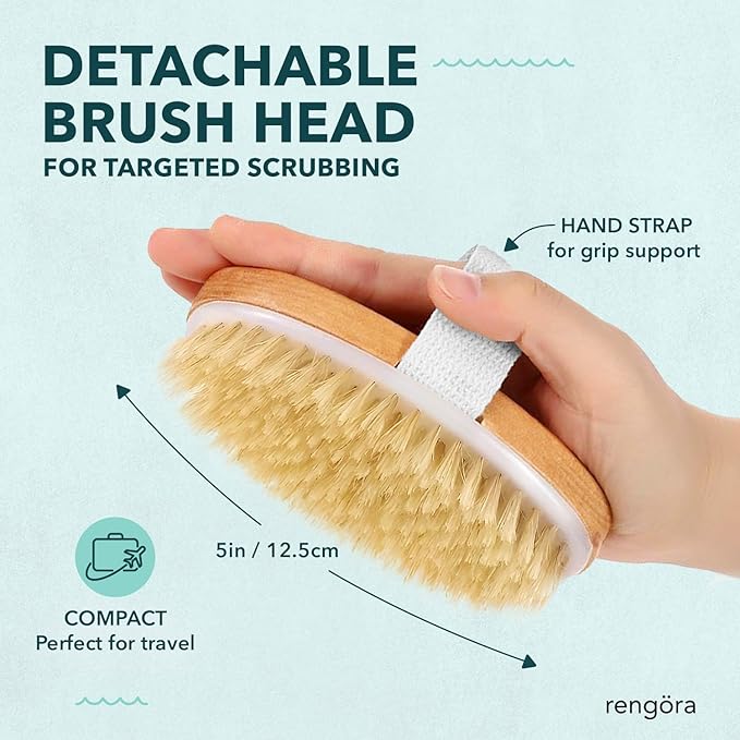 Long Handled Back Scrubber for Shower 18"" Handle Boar Bristle Back Brush – Wooden Bath Brush, Back Scrubbing Brush, Shower Brush, Body Scrub Brush, Bath Brush Long Handle for Shower by rengöra