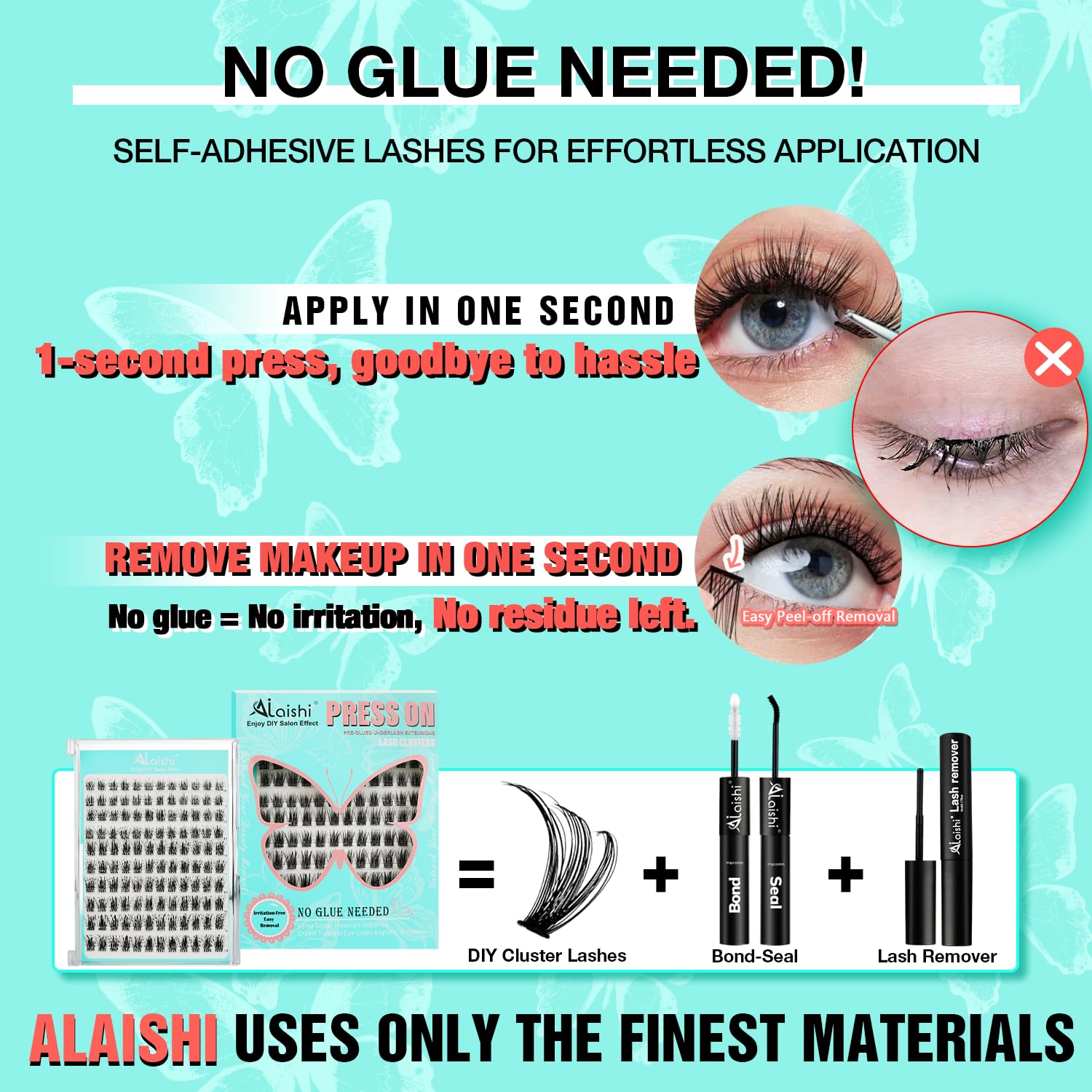 No Glue Needed Lashes, Self Adhesive Eyelashes, DIY Lash Cluster Eyelash Extensions Kit 10‑18mm,100pcs Fluffy D Curl Soft Natural Lashes with Tweezers–Fake Cat Eye Wispy Individual Clusters(NGDY61)-FemmiqueWomen