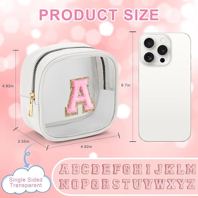 YOOLIFE Initial Make Up Bag Travel Toiletry Bag, Clear Makeup Bag Preppy Cosmetic Bags Organizer Travel Essentials Gifts for Women Teen Girlfriend Teacher Mom Birthday Mothers Day Gifts White J-FemmiqueWomen