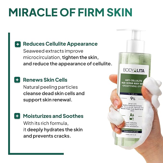Anti Cellulite Mud Scrub Body Wash, Reduces Cellulite, Gentle Exfoliating, Improves Skin Texture, Provides a Smoother Look, 5.07 Fl Oz (6)-FemmiqueWomen