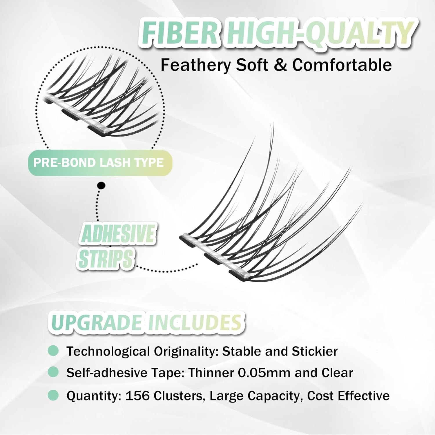 Self Adhesive Eyelashes, 156 Pcs Self Adhesive Eyelash Clusters, No Glue Needed, Invisible Band Lash Clusters - Longer Lasting, No Sticky Residue Pre Glued Eyelashes (Natural-Invisible Band)-FemmiqueWomen