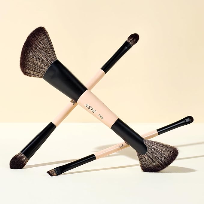 Jessup Travel Makeup Brushes Set 3pcs, Double Sided Contour Brush Dual Ended Eye Shadow Shader Eyeliner Brush, Multi-functional Makeup Set Peach Dust T507-FemmiqueWomen