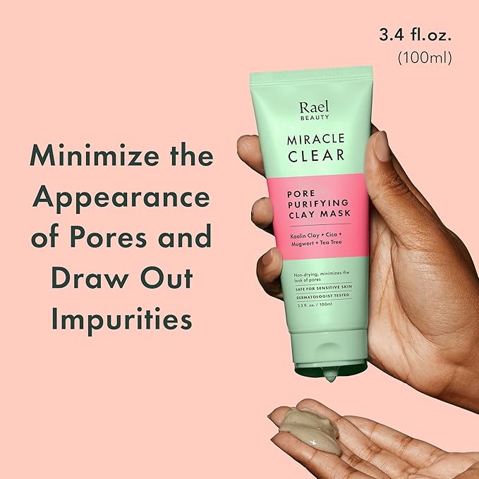 Rael Blackhead Remover, Miracle Clear Clay Mask, Exfoliating Face Wash, Pore Minimizer, Gentle and Hydrating, with Tea Tree, Vegan, Korean Skin Care (3.3 fl oz)-FemmiqueWomen