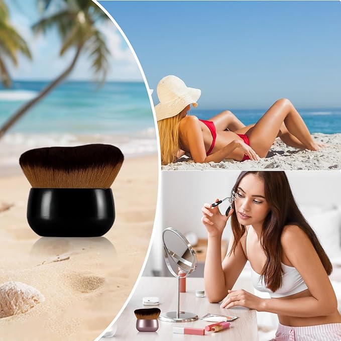 Extra-Large 75mm Body Makeup Brush Vegan Synthetic Bristles for Streak-Free Self Tanner, Bronzer & Foundation, Wet/Dry Use, Oval Face & Back Application–Pink Rose Gold-FemmiqueWomen