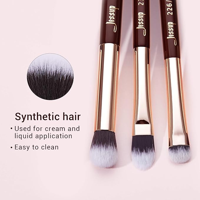 Jessup Professional Eye Makeup Brushes Set Natural-Synthetic 15pcs for Eyeshadow Blending Concealer Eyeliner Eyebrow, Zinfandel T284-FemmiqueWomen