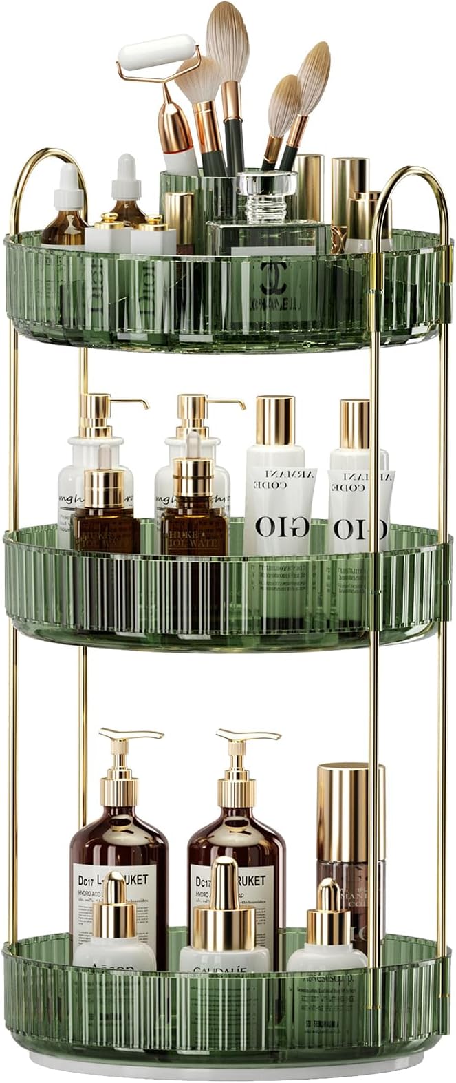 360° Rotating Makeup Organizer, Large-Capacity Skincare Make Up Storage 3 Tier Perfume Organizers Cosmetic Dresser Organizer with Makeup Brush Holder, Fits Bedroom, Bathroom, Vanity Shelf Countertop-FemmiqueWomen