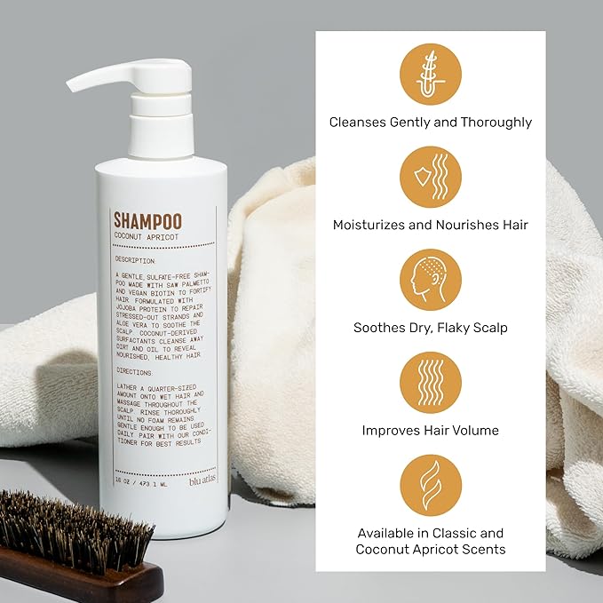 Blu Atlas Men's Natural Shampoo – Organic, Sulfate-Free, Paraben-Free – Deep Cleansing & Hydrating – Coconut Apricot Scent – Made in America – 16 oz-FemmiqueWomen