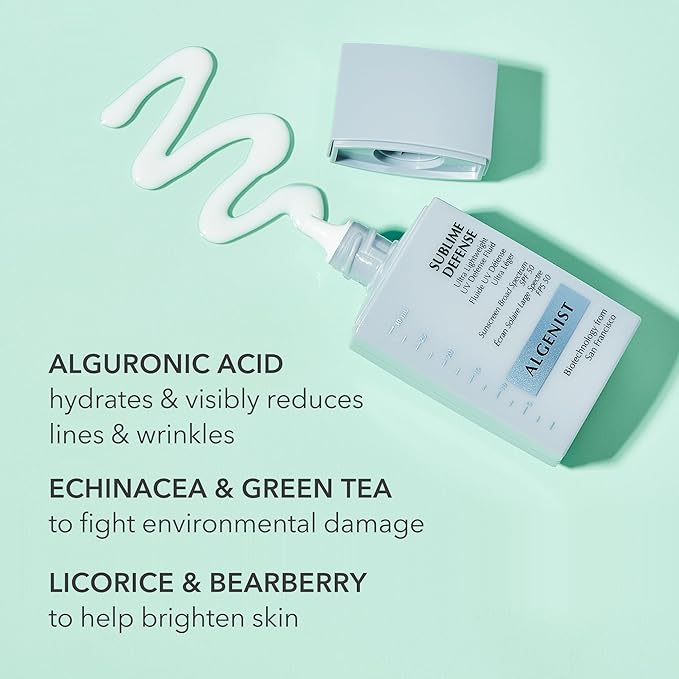 Algenist Sublime Defense Ultra Lightweight UV Defense Fluid SPF50 - Sheer, Oil-Free Face Sunscreen with Vitamin E, Echinacea & Green Tea - Non-Comedogenic & Hypoallergenic Skincare (30ml / 1oz)-FemmiqueWomen