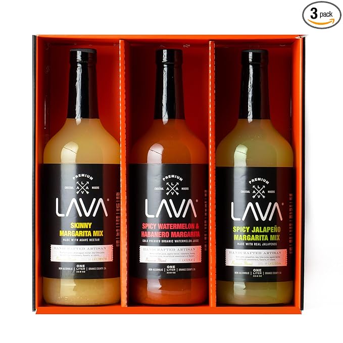 (3 Pack) LAVA Premium Margarita Mix Variety Pack Comes with Spicy Jalapeno, Skinny Margarita, & Spicy Watermelon Habanero, 1-Liter (33.8oz)-FemmiqueWomen