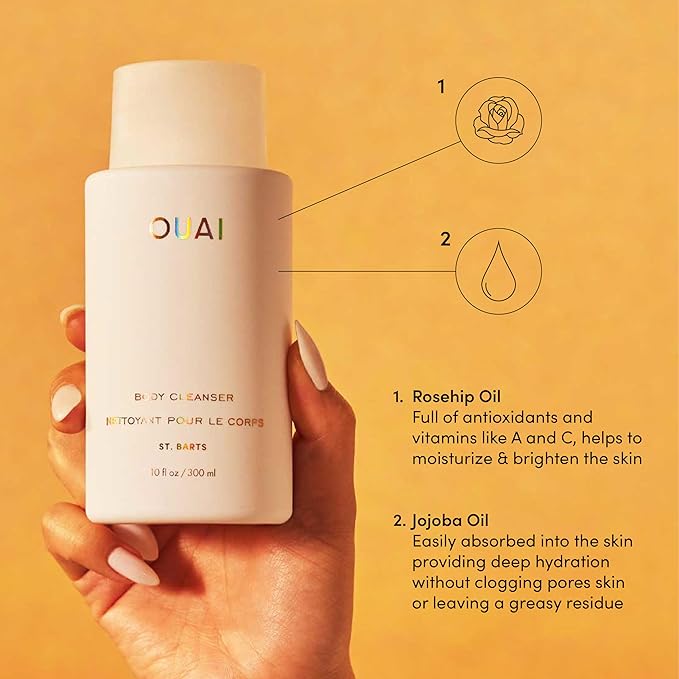 OUAI Body Cleanser, St. Barts - Foaming Body Wash with Jojoba Oil and Rosehip Oil to Hydrate, Nurture, Balance and Soften Skin - Paraben, Phthalate and Sulfate Free Skin Care Products - 10 Oz-FemmiqueWomen