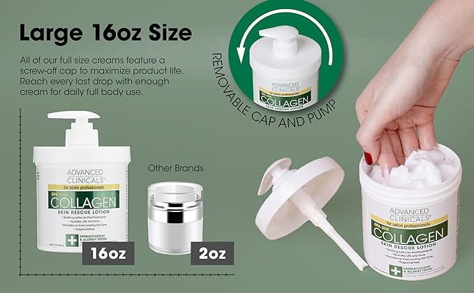 Advanced Clinicals Collagen Cream Body Lotion & Face Moisturizer W/Vitamin E | Skincare Moisturizing Collagen Lotion For Women, Men, Hand, & Neck Improves Look Of Crepey Skin & Uneven Dry Skin, 2pc-FemmiqueWomen