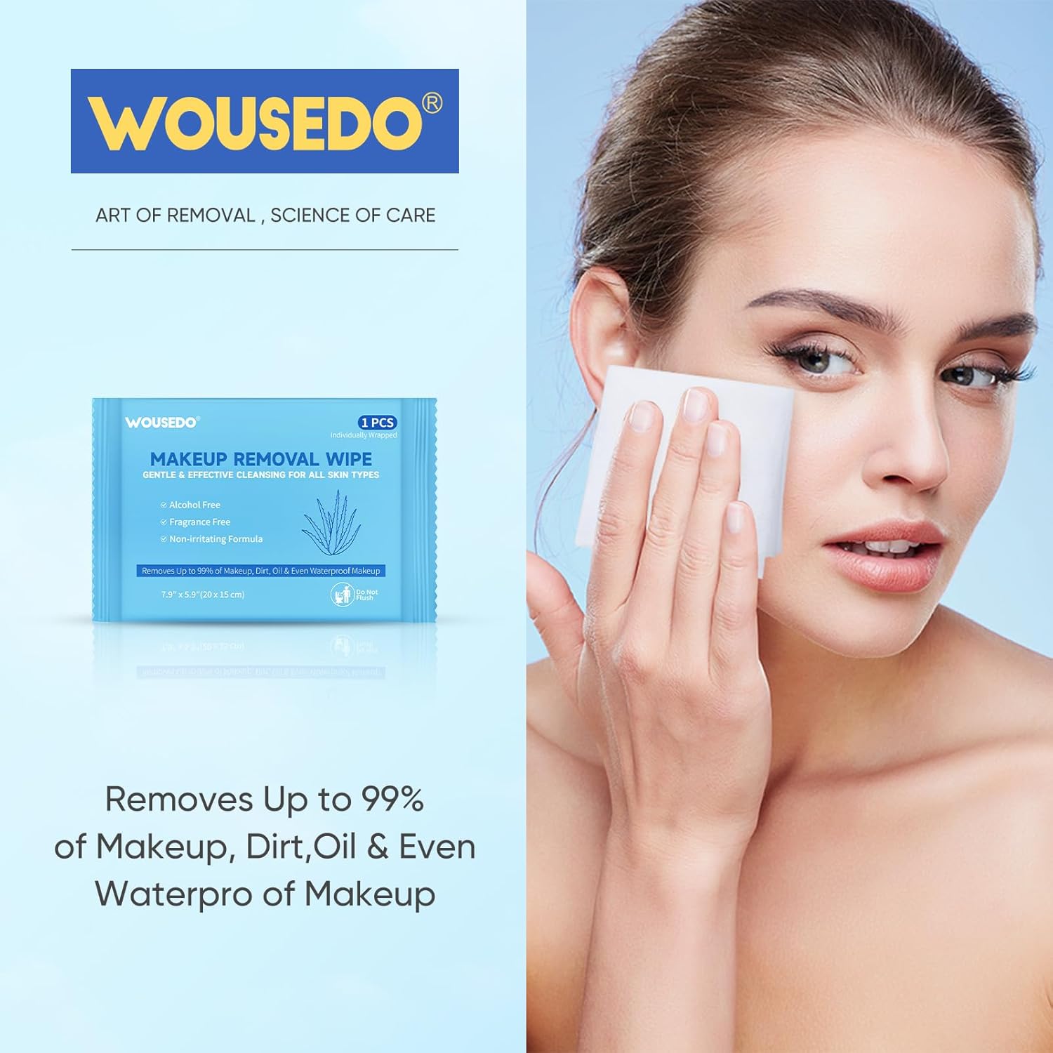 100 Count Makeup Remover Wipes, Bulk Gentle Cleansing Facial Towelettes, Individually Wrapped Travel Size,Alcohol-Free & Hypoallergenic for All Skin Types-FemmiqueWomen