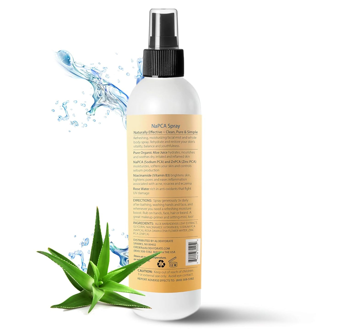 NaPCA Moisturizer Face Mist & Body Spray; Organic Aloe vera moisturizer with NaPCA. Refresh & Soothe Your Skin with Natural & Bioidentical Actives. All Skin types, Dry, Acne, Oily, & Tattoo Care.-FemmiqueWomen
