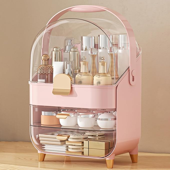 Makeup Organizer, Skincare Holder Bathroom Counter Organizer, Storage Box Cosmetic Display Cases, Teen Girl Gifts Trendy Stuff Make up Organizers for Vanity, Dresser, Countertop (Pink)-FemmiqueWomen