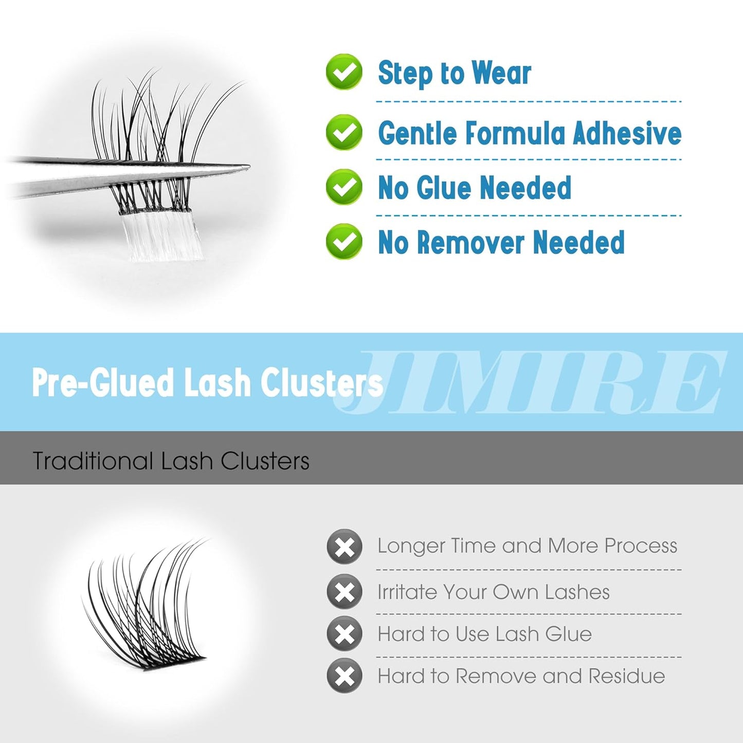 JIMIRE Natural Self Adhesive Eyelashes Wispy Pre Glued Lash Clusters No Glue Needed Press on Lashes Reusable Self Adhesive Lash Clusters Easy to Apply 9-12MM 108Pcs Pack-FemmiqueWomen