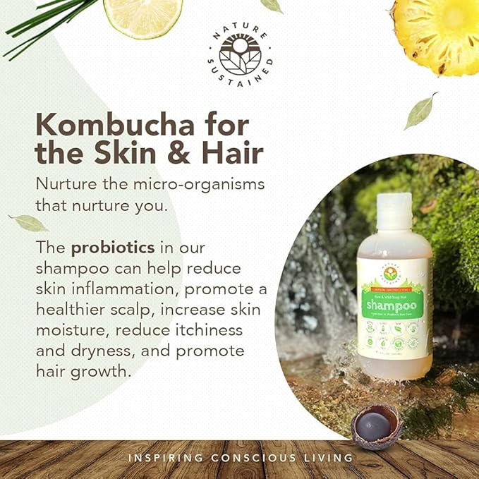 Natural Shampoo - Organic, Raw & Wildcrafted with Probiotics, Hypoallergenic Natural & Sulfate Free Shampoo for Sensitive Scalp, Dry Hair, Dandruff, Eczema & Psoriasis, 9oz, Original-FemmiqueWomen