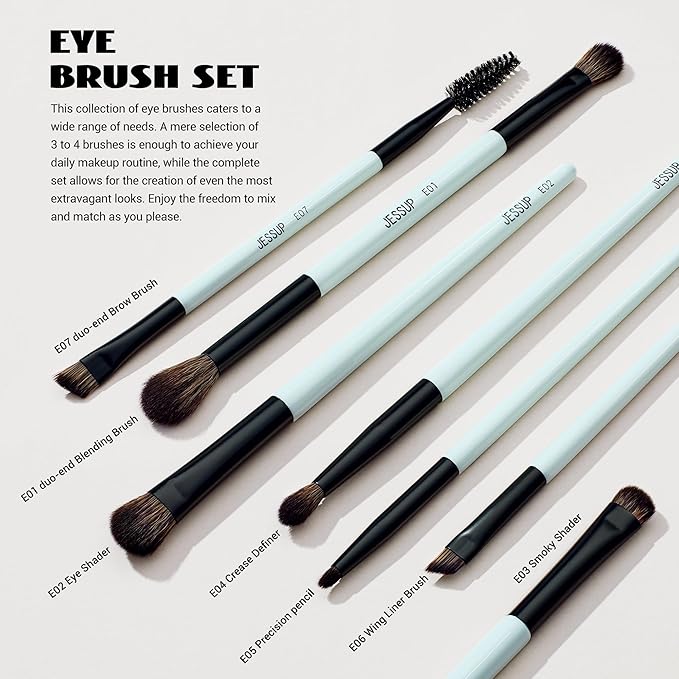 Jessup Makeup Brushes Set 10pcs, Double Sided Foundation Contour Blush Highlight Blending Eyebrow Brush Eyeshadow Eyeliner Concealer Brush, Bright Cyan Cruelty Free Cosmetic Tools T500-FemmiqueWomen