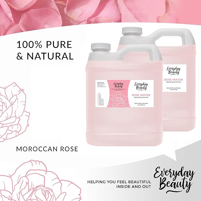 Rose Water Facial Toner Bulk - 64oz Alcohol-Free Vegan All Natural Refreshing Spray Mist for Face and Hair - Uplifts, Calming & Soothing for All Skin Types-FemmiqueWomen