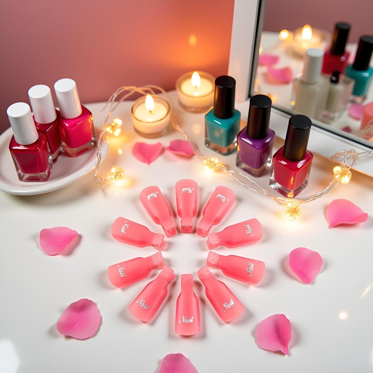 10 Pcs Pink Plastic Acrylic Nail Art Soak Off Cap Clip UV Gel Polish Remover Wrap Tool Gel Nail Polish Remover Clips for Fingernail Removal Soak Off Clips Wrap Cleaner Cap Clip Nail Polish Removers-FemmiqueWomen