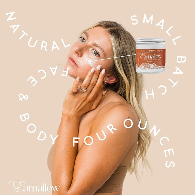 Amallow 100% Grass Fed Beef Tallow for Skin Care - Face + Body - Whipped Moisturizer - Natural Lotion, 4 FL. oz. (Clean Cloud)-FemmiqueWomen