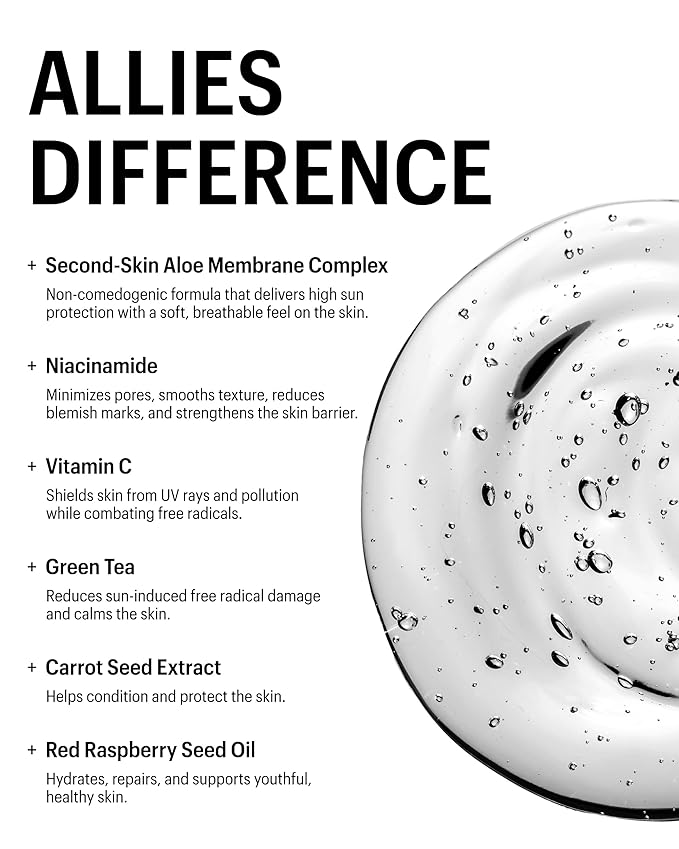 Allies of Skin Daily Face Sunscreen SPF 50 | Zero White Cast Lightweight Gel Formula | Dermatologist Tested Under Makeup Primer| Water-Resistant & PA++++ Broad Spectrum UVA/UVB (1.7 oz)-FemmiqueWomen