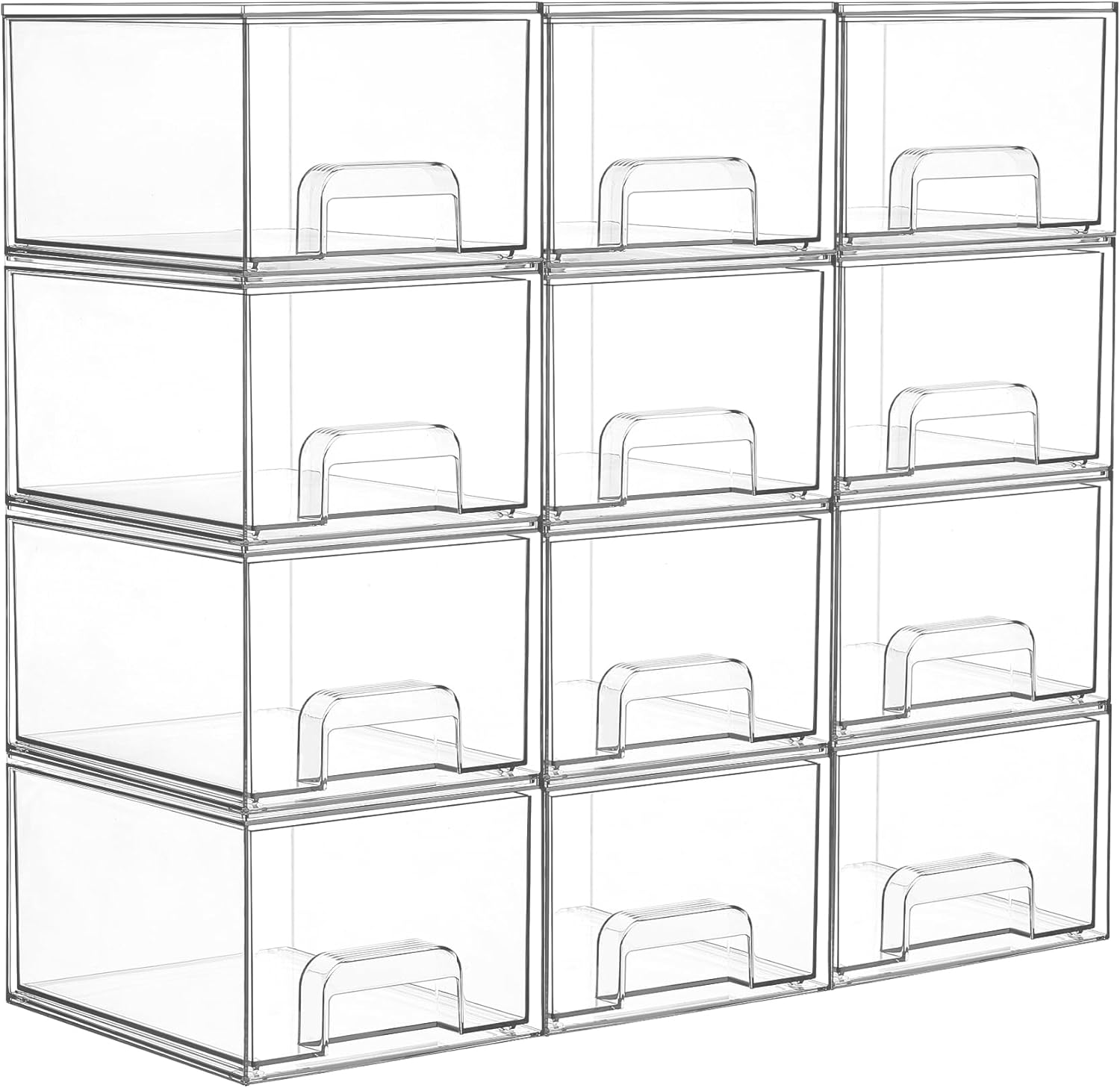 Vtopmart 12 Pack Clear Small Stackable Storage Drawers,Acrylic Bathroom Makeup Organizer,Plastic Storage Bins For Vanity, Undersink, Kitchen Cabinets, Pantry, Home Organization-FemmiqueWomen