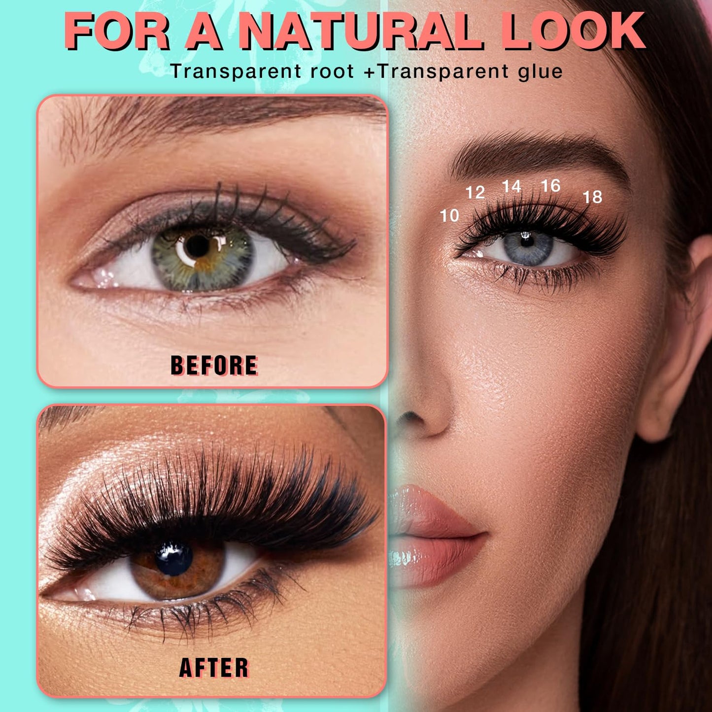 No Glue Needed Lashes, Self Adhesive Eyelashes, DIY Lash Cluster Eyelash Extensions Kit 10‑18mm,100pcs Fluffy D Curl Soft Natural Lashes with Tweezers–Fake Cat Eye Wispy Individual Clusters(NGDY61)-FemmiqueWomen