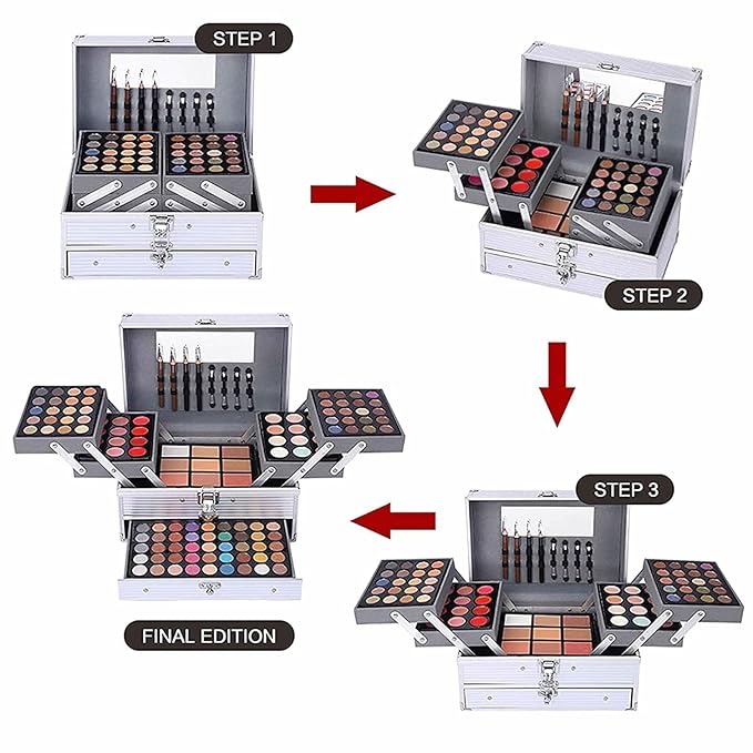 132 Color All- In- One Makeup For Women Full Kit,Professional Makeup Kit,Makeup Gift Set for Women,Girls&Teens,Include eyeshadow/lipstick/concealer/Lip Gloss/Eyeliner/Mascara(006N2-Silver)-FemmiqueWomen