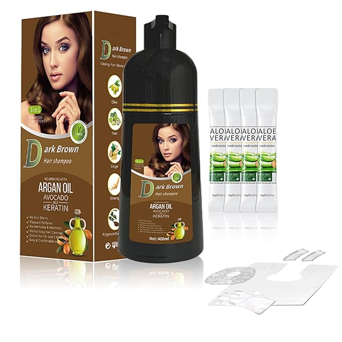 Gray Coverage Color Shampoo - 3-in-1 Color Depositing Shampoo with Herbal Formula, Ammonia-Free Hair Dye for Women & Men, Long-Lasting Root Touch Up (Dark Brown, Lasts 6 Weeks)-FemmiqueWomen