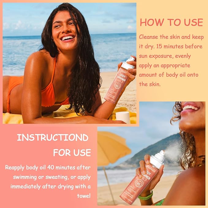 Broad Spectrum SPF 50 Sheer Body Sunscreen Setting Mist Sunscreen Body Glow Oil Spray for Face & Body with Gold Mica Sun-kissed Glow Skin Illuminator Hydrating Non-Greasy (A)-FemmiqueWomen