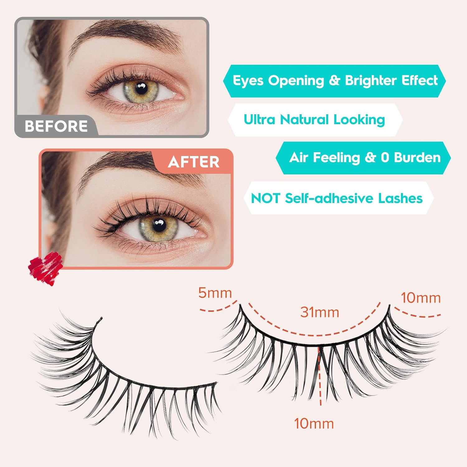 Natural Lashes Eyelashes 10mm Short Mink Lashes Wispy Eyelashes Thinner Band 3D Volume Cat Eye Lashes C Curl False Lashes 7 Pair by Siligli-FemmiqueWomen
