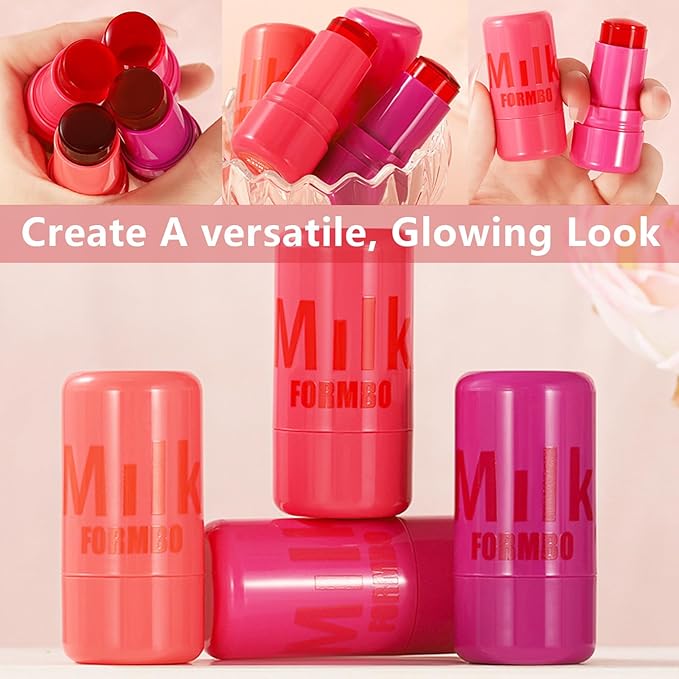 2 Pcs Milk Jelly Blush,Jelly Tint Blush Stick Sheer Lip & Cheek Stain Milk Cooling Water Jelly Tint Long Lasting Face Blushes, Lip Gloss Cheek Solid Moisturizer Stick (03#+04#)-FemmiqueWomen