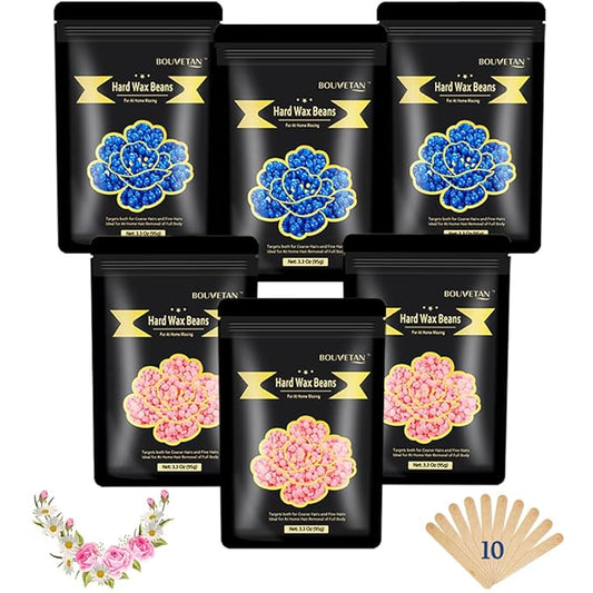 1.3Lb/21oz Wax Beads for Brazilian, Eyebrow, Face, Bikini, Legs, Arms Waxing - 6 Packs with 10 Wax Spatulas for Women and Men-FemmiqueWomen