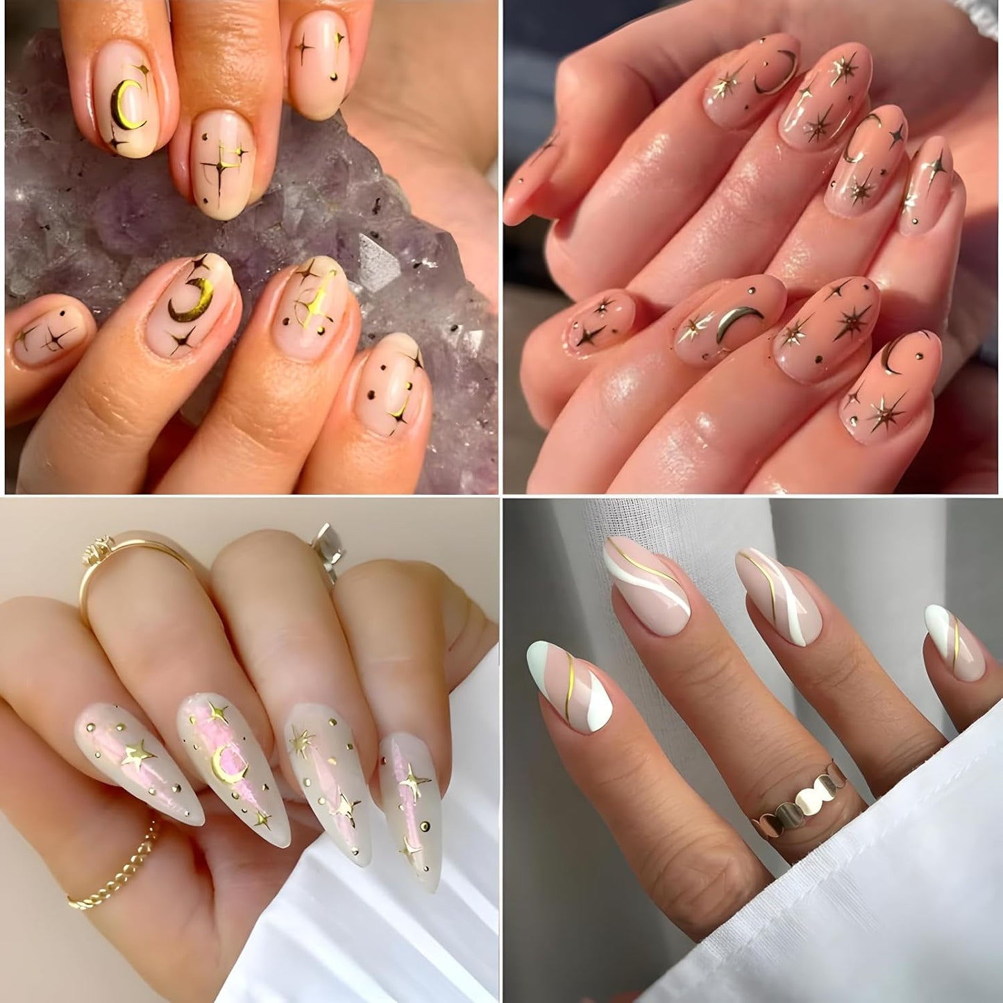 30 Sheets Gold Nail Art Stickers 3D Self Adhesive Star Nail Decals Gold Flower Nail Stickers for Nail Art Heart Snowflake Nail Art Design Decoration Accessories for Women and Girls, Style 2-FemmiqueWomen