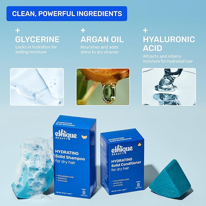 Ethique Hydrating Shampoo Bar for dry hair with Hyaluronic Acid - Plastic-Free, Cruelty-Free, Vegan, 3.88 oz-FemmiqueWomen